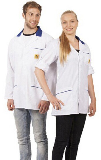ESD Arbeitsmantel, unisex, weiß/blau, kurz,