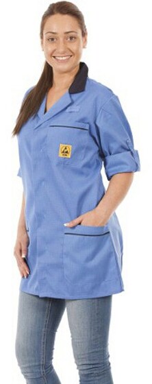 ESD Arbeitsmantel, unisex, blau/dunkelblau, kurz,